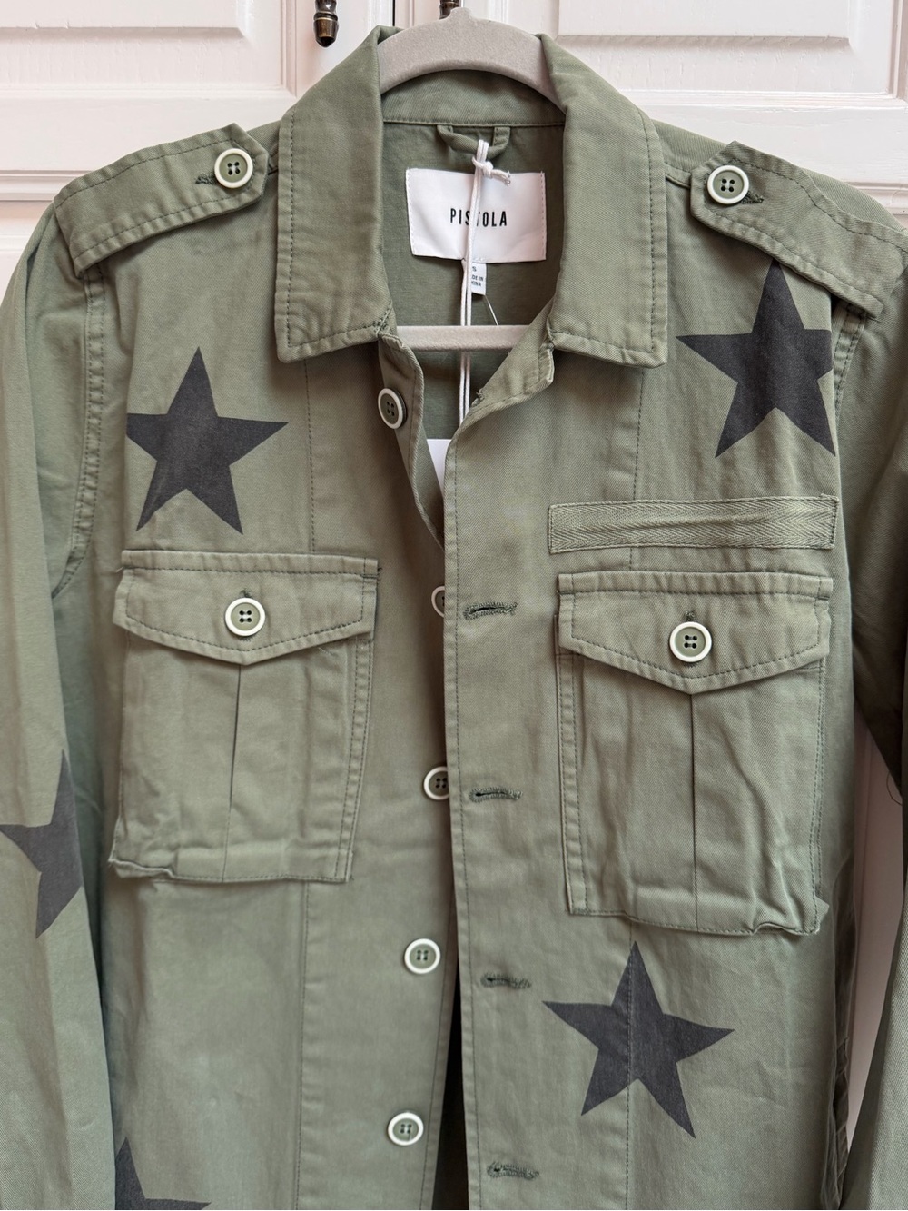 NWT Pistola Camilo Utility Jacket in Army Green with Stars Cotton Size Small - Picture 8 of 16